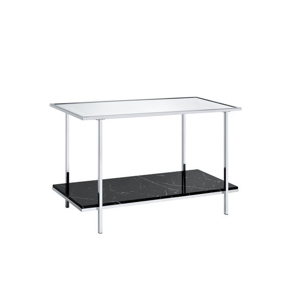 Open Compartment Rectangular console table, Mirrored, Faux Marble and Chrome