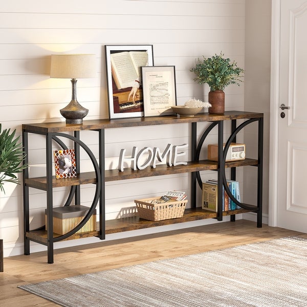 3 Tier Narrow Console Table with Storage Shelves, Industrial Entryway Table Behind Sofa Couch for Living Room