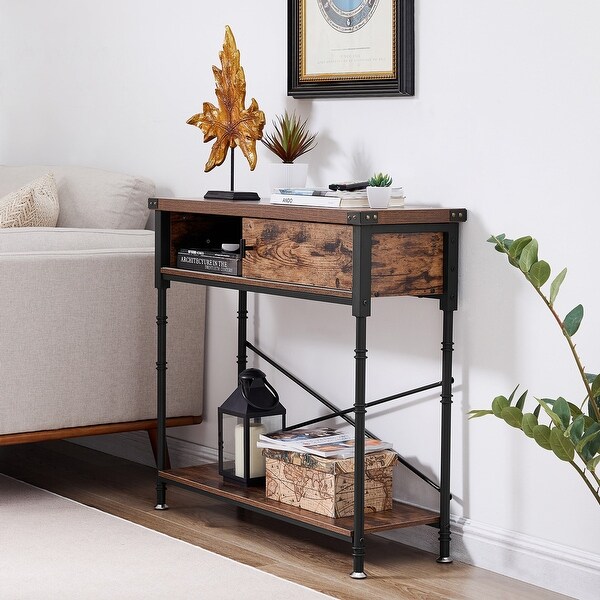 VECELO, Taomika Industrial Rustic Entryway/Console Sofa Table