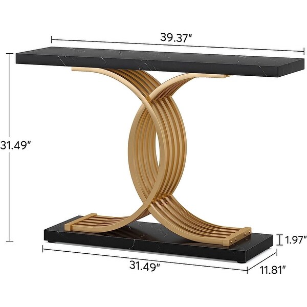 Console Table, Faux Marble Hallway Table with Geometric Metal Legs - 11.81