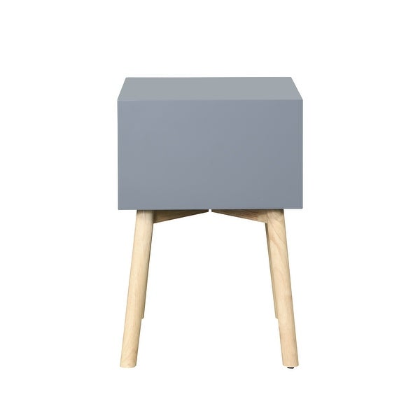 Mid-Century Modern Side Table with 2 Drawer, Round Metal Knobs and Rubber Wood Legs, 15.7