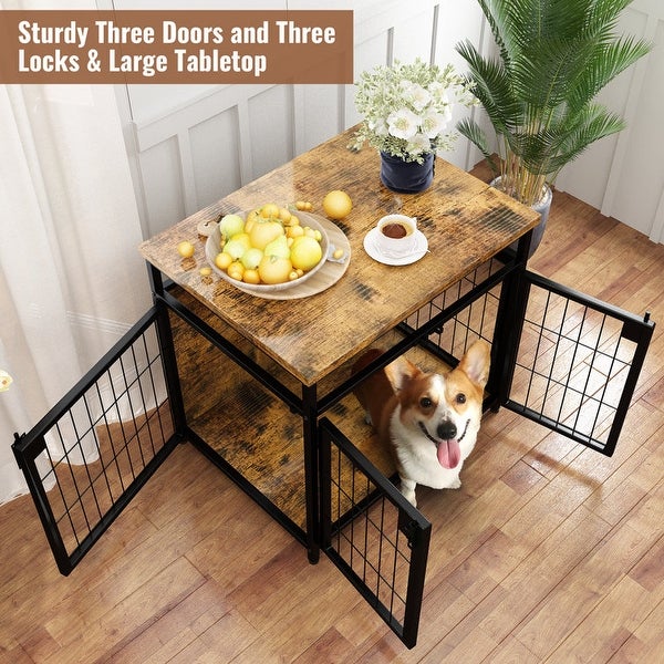 Furniture Style Dog Crate End Table, Pet Kennels Three Doors Dog House Indoor Use for Small Dogs