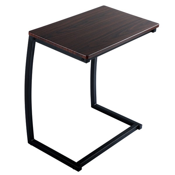 Sofa Side Table, C Shaped End Table, Portable Bedside Workstation, Laptop Holder with Metal Frame, Small Spaces, Coffee Brown