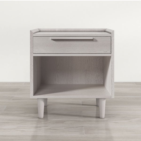 Modern Style Manufactured Wood 1 Drawer Nightstand Side Table with Wood Legs, Stone Gray