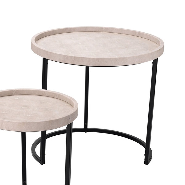 Side Table with Faux Shagreen Accent, Set of 3, Beige