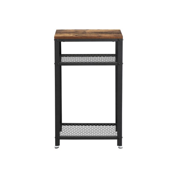 Industrial Side Table, End Telephone Table with 2-Tier Mesh Shelves, for Office Hallway, Wood Look Accent Furniture