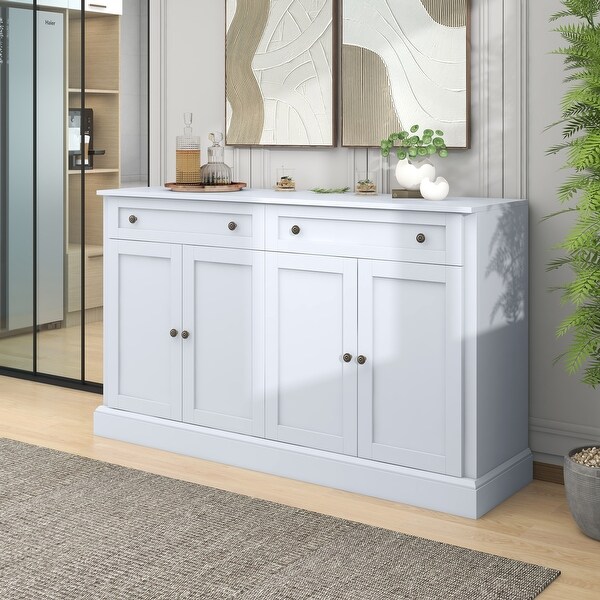 White Wood Entryway Console Table Storage Sideboard with 2 Drawers