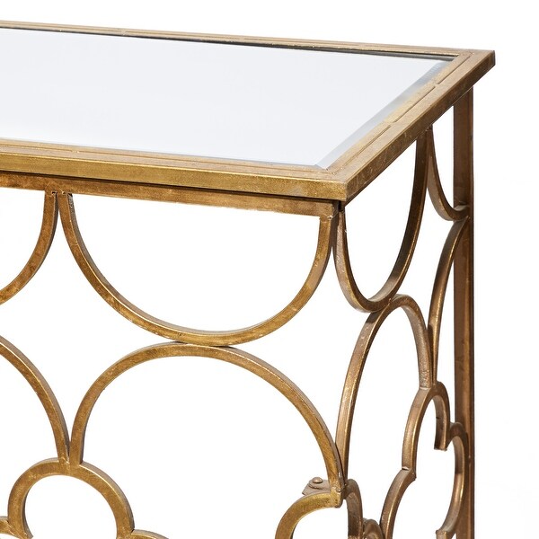 Gold Metal Quatrefoil Design Geometric with Glass Top Accent and Coffee Table Collection