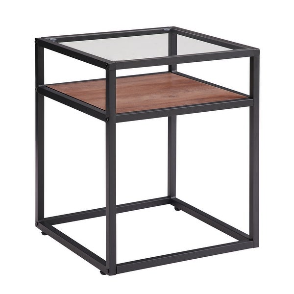 Tempered Glass Top Side Table, 2-Tier End Table