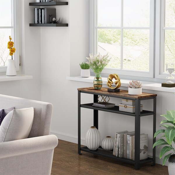 Console Table, Entryway Hallway Table with 2 Mesh Storage Shelves,Sofa Table Behind Couch