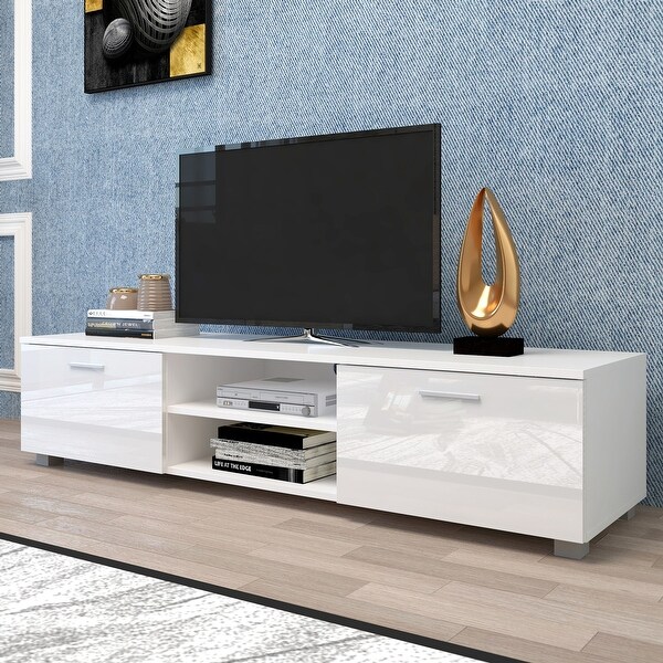 TV Stand Media Console Entertainment Center Table, 2 Storage Cabinet with Open Shelves for 70