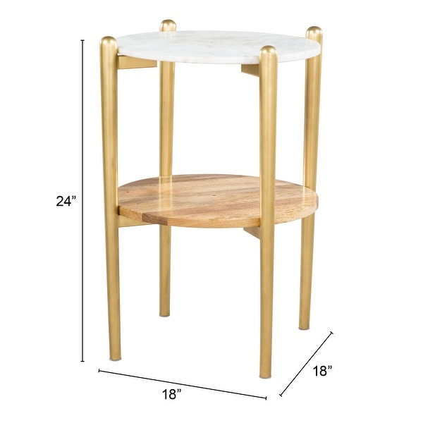Mina Marble Side Table White and Gold - White, Brown, Gold - 18