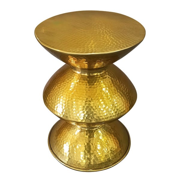 21 Inch Round Aluminum Side End Table, Hammered Embossed Metal Surface, Turned Pedestal Base, Gold - 14.5 L x 14.5 W x 20.5 H