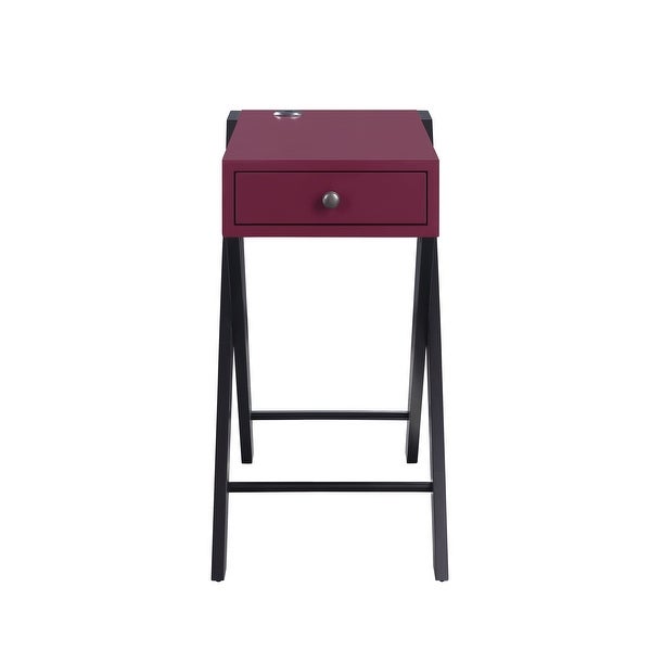 Fierce Side Table (USB Charging Dock) , Wooden Top Drawer with X-Shape Leg