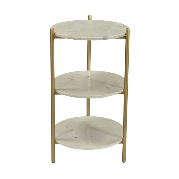 Somette 3-Tier Accent Table, White Marble and Gold Powder Coat - 16