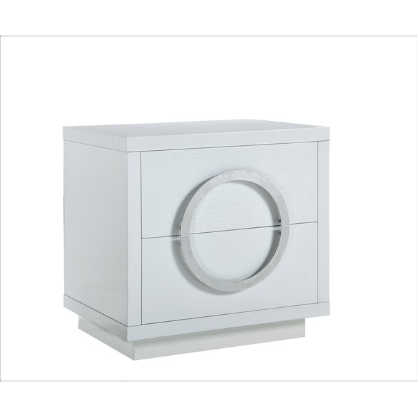 Chic Home Norcia Nightstand Side Table Crocodile Lacquer Finish with 2 Self Closing Drawers, Modern Contemporary