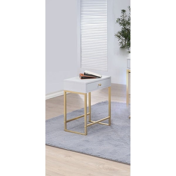 Metal Side End Table with 1 Drawer,White