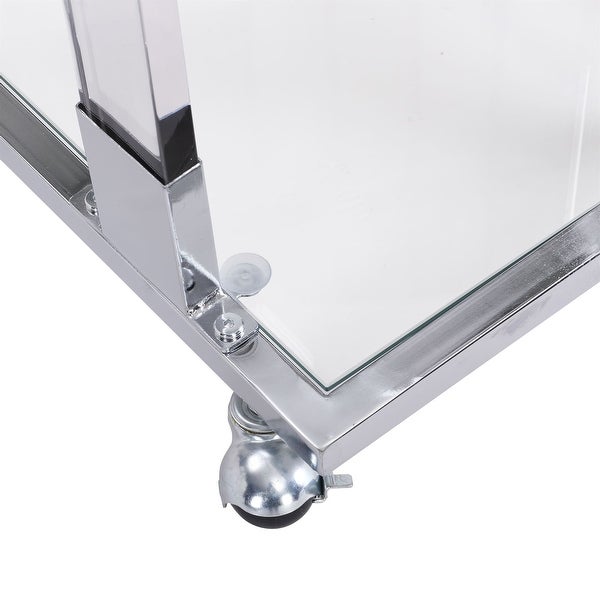 Glass Top C Shape Side Table with Wheels Acrylic Plant End Table for Living Room,Bedroom,Small Spaces