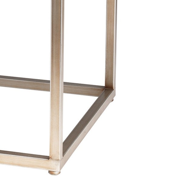 Side Table with Metal Base and Faux Leather Tabletop,Beige