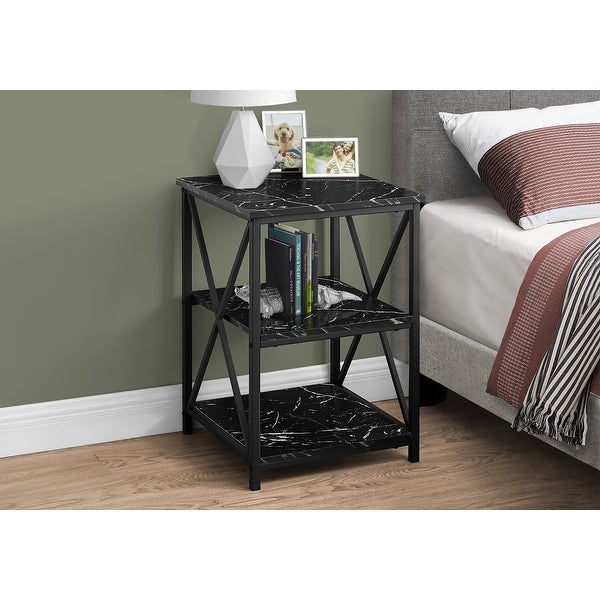 Accent Table, Side, End, Nightstand, Lamp, Living Room, Bedroom, Metal, Laminate, Marble Look, Contemporary, Modern