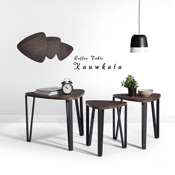 Stacking Side Table Set of 3, Nesting Triangle End Coffee Tables, Vintage Brown