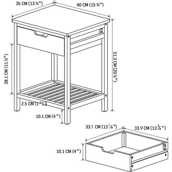Modern Square End Table with Drawer and Open Shelf, Black