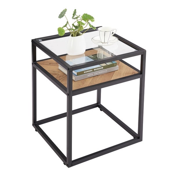 Tempered Glass Top Side Table, 2-Tier End Table