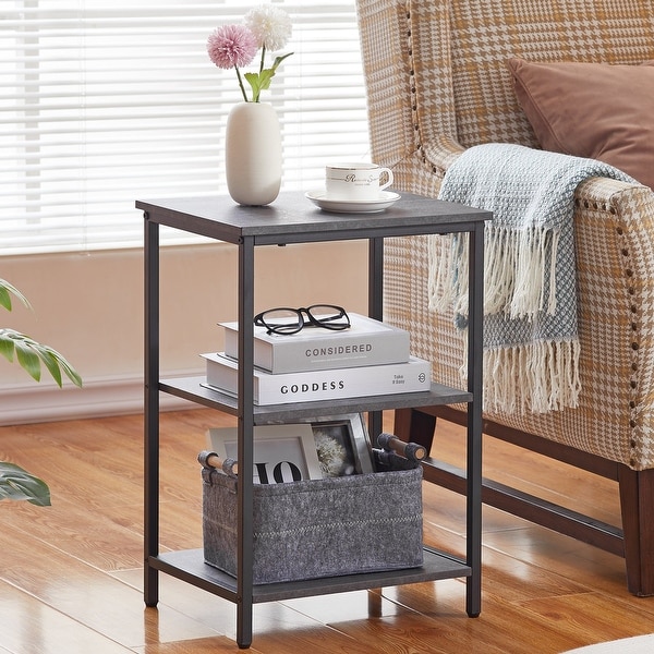 Set of 2 End Table With Wood Storage Shelf, 3-Tier Bedside Sofa Side End Table Storage Display Shelf