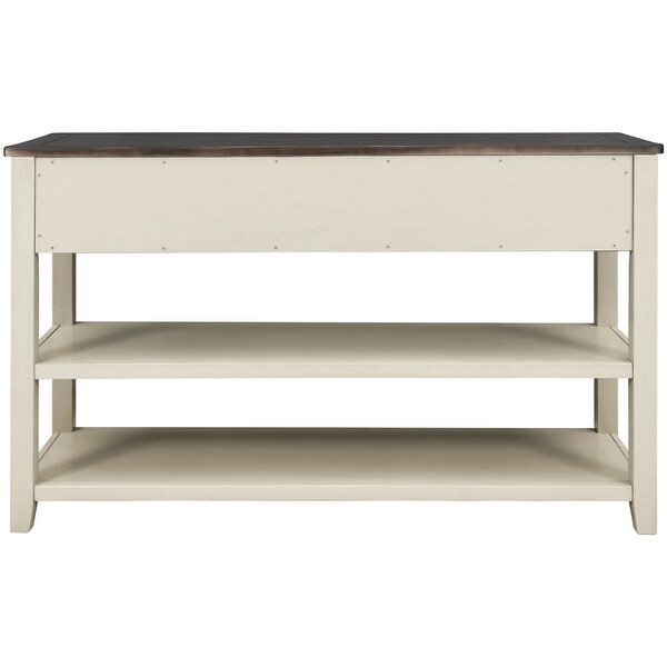 Retro Design Console Table with Two Open Shelves, Pine Solid Wood Frame and Legs