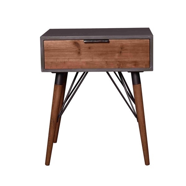 Wooden Side Table with Single Drawer and Angled Legs, Gray and Brown