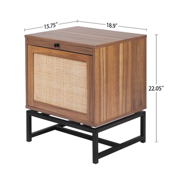 Natural 1 Rattan Door Cabinet, End Table, Sofa Side Table, Nightstand with Adjustable Pull Plate and Metal Base