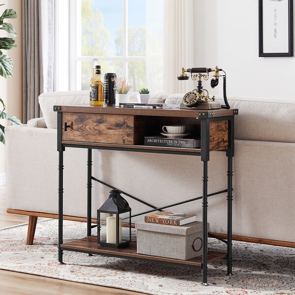 VECELO, Taomika Industrial Rustic Entryway/Console Sofa Table