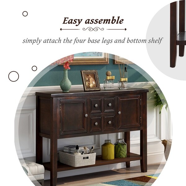 Table buffet sideboard Sofa table with storage drawers, cabinets and bottom shelf