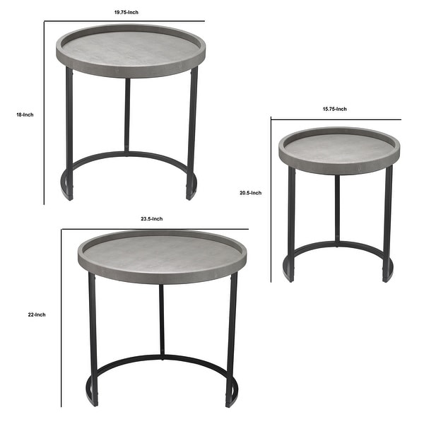 Side Table with Faux Shagreen Accent, Set of 3, Gray