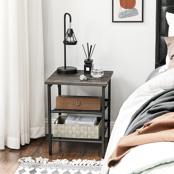 Industrial Nightstand, Set of 2 Side Tables, End Table with Adjustable Mesh Shelves, for Living Room, Bedroom