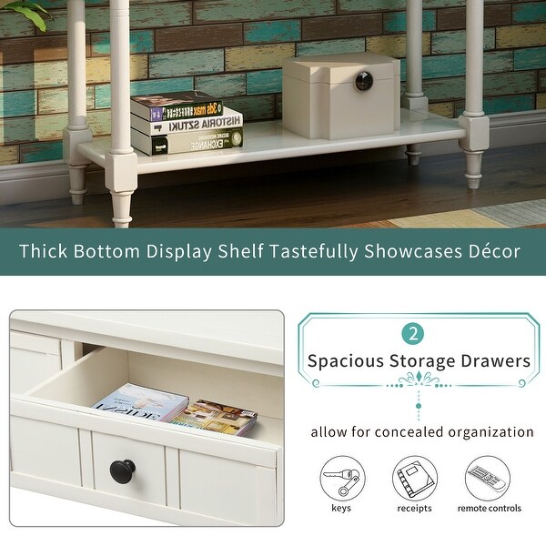 Traditional Console Table with Two Drawers, Sofa Table with Bottom Shelf