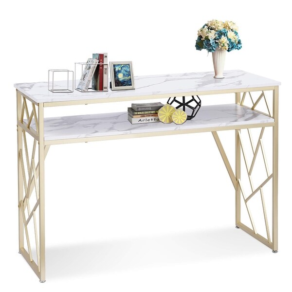 ivinta Modern Narrow Console Table with Storage, White Entryway Table