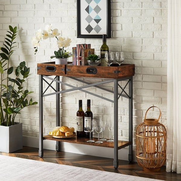 VECELO, (Set of 2) Industrial Console Table with 2 Storage Trays