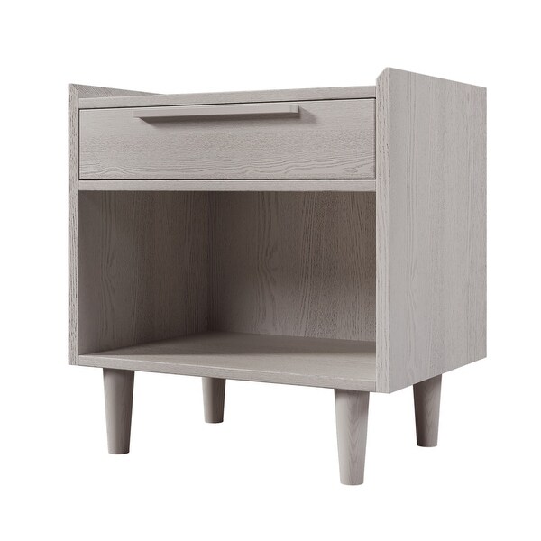 Modern Style Manufactured Wood 1 Drawer Nightstand Side Table with Wood Legs, Stone Gray