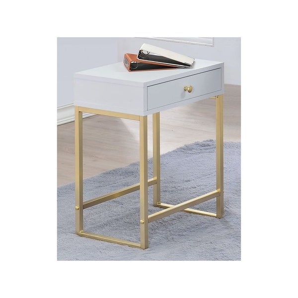 Metal Side End Table with 1 Drawer,White