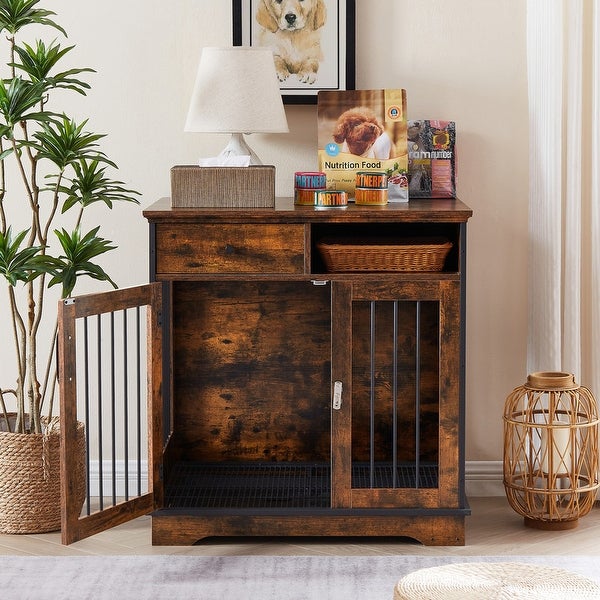 Industrial Furniture Style Dog Crate Dog Kennel with Loackable Door and Removable Bottom Tray, Side Table End Table with Storage