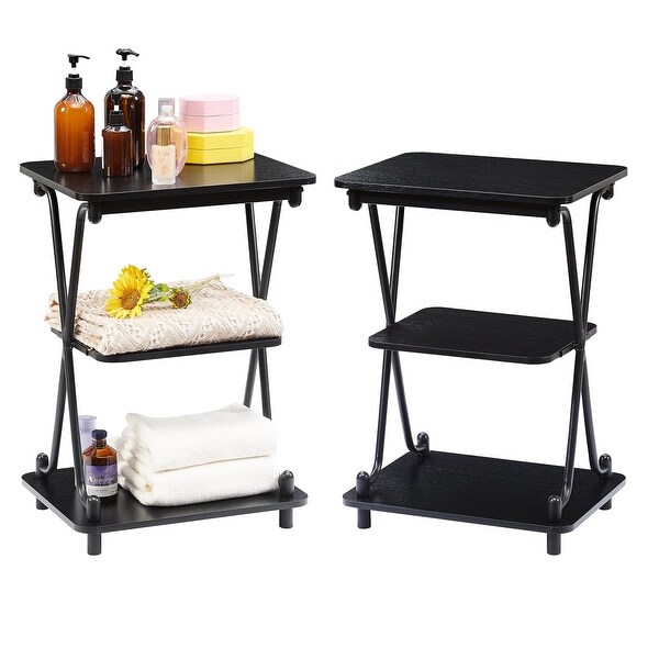 VECELO Modern 3-tier Side Table/End Table, X-cross Metal Frame Storage Shelf - (Set of 2)