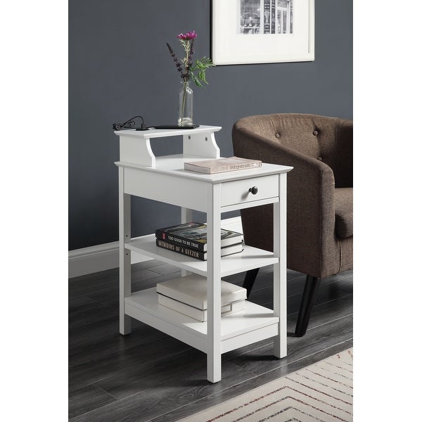 Rectangular Side Table Storage 1 Drw and 3 Open Comparmtents USB Power Dock on Top Shelf,Size 13