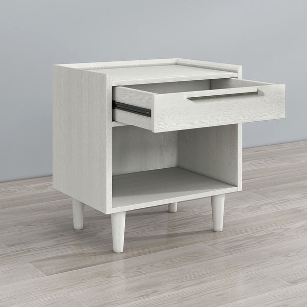 Modern Style Manufactured Wood 1 Drawer Nightstand Side Table with Wood Legs, White