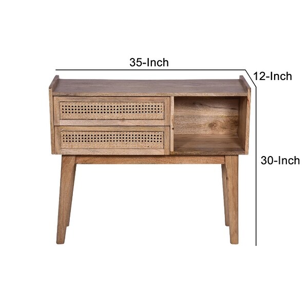 35 Inch Cottage Style, 2 Drawer Wood Rectangular Console Table, Natural Brown