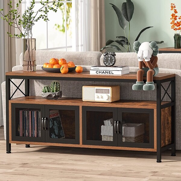 Narrow Long Console Table with Doors, Large 3-Tier Sofa Table - 58.27