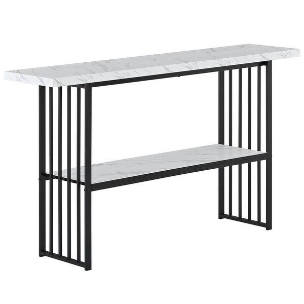 Faux Marble Console Table with 2 Shelves, Extra Long 63