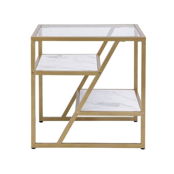 Side Table, End Table with Storage Shelf, Tempered Glass Coffee Table with Metal Frame