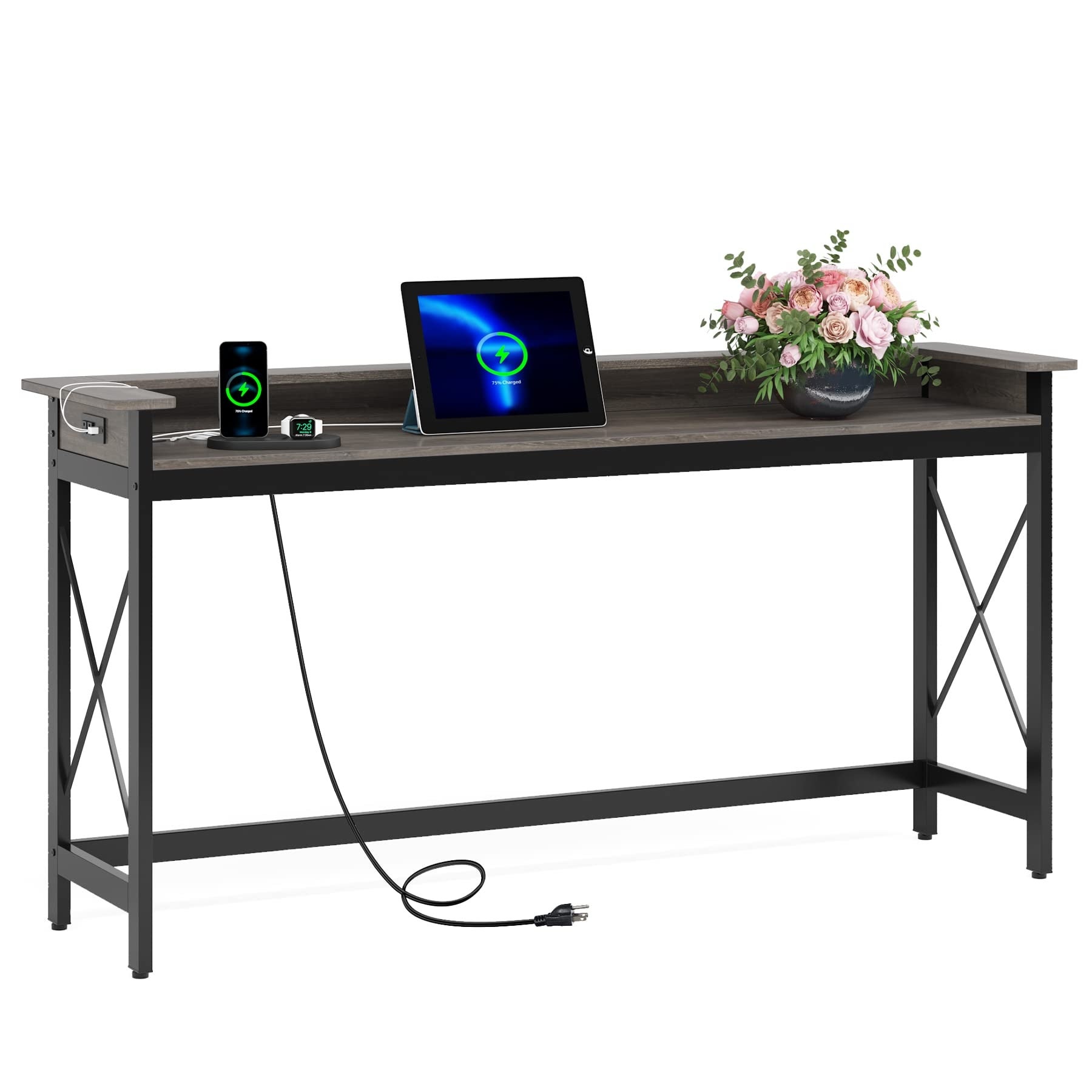 Sofa CouchTable with Outlets and USB Ports, 70.9 inch Long Entryway Console Table