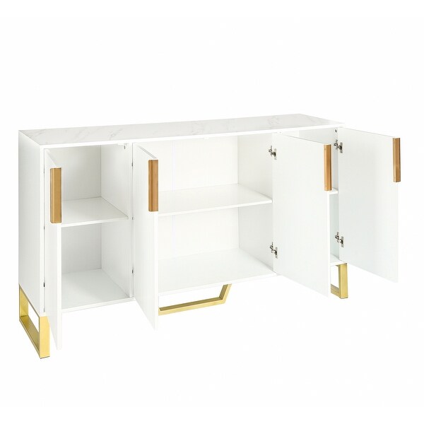 Modern sideboard with Four Doors, Metal handles and Legs and Adjustable Shelves Kitchen Cabinet
